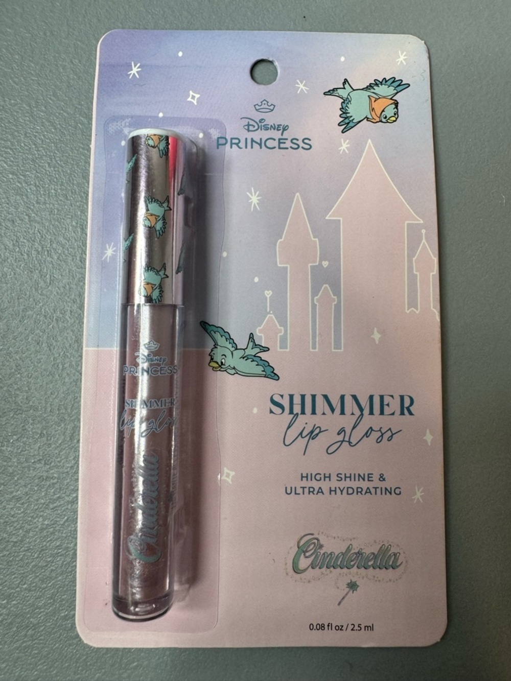 Disney princess Cinderella themed shimmer lip gloss high shine hydrating pastel